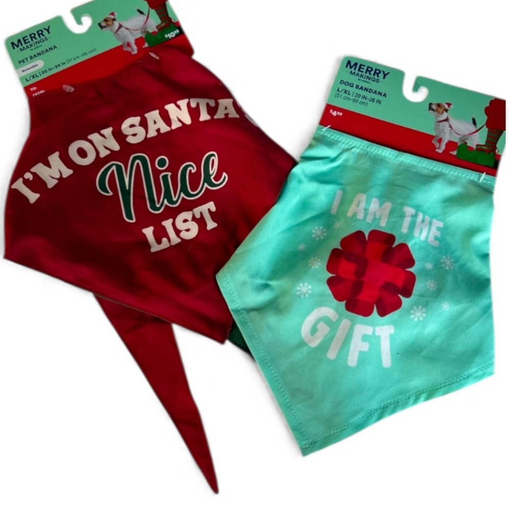 2 Christmas dog bandanas naughty nice gift L/XL